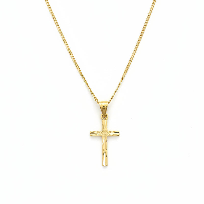 14K Yellow Gold Engraved Cross Pendant Necklace