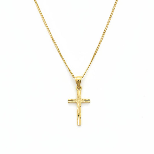 14K Yellow Gold Engraved Cross Pendant Necklace
