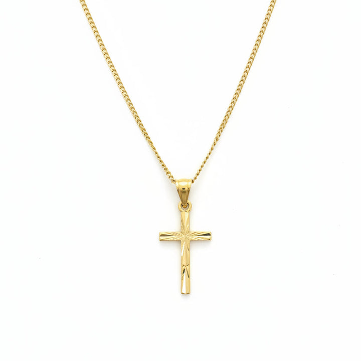 14K Yellow Gold Engraved Cross Pendant Necklace