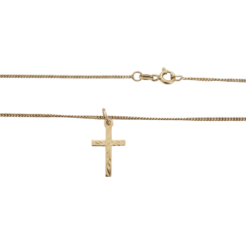 14K Yellow Gold Engraved Cross Pendant Necklace