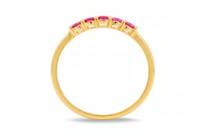 14K Yellow Gold Ring setting with Five Square Shape Rubies