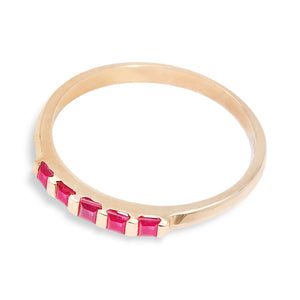 14K Yellow Gold Ring setting with Five Square Shape Rubies