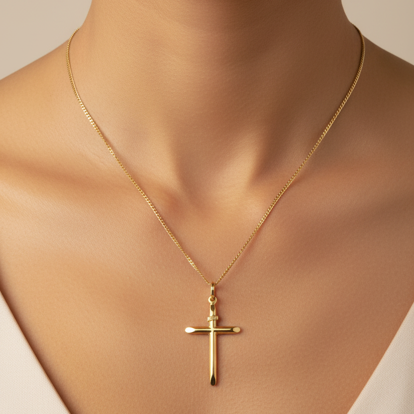 18K Yellow Gold Sacred Light Cross Pendant Necklace