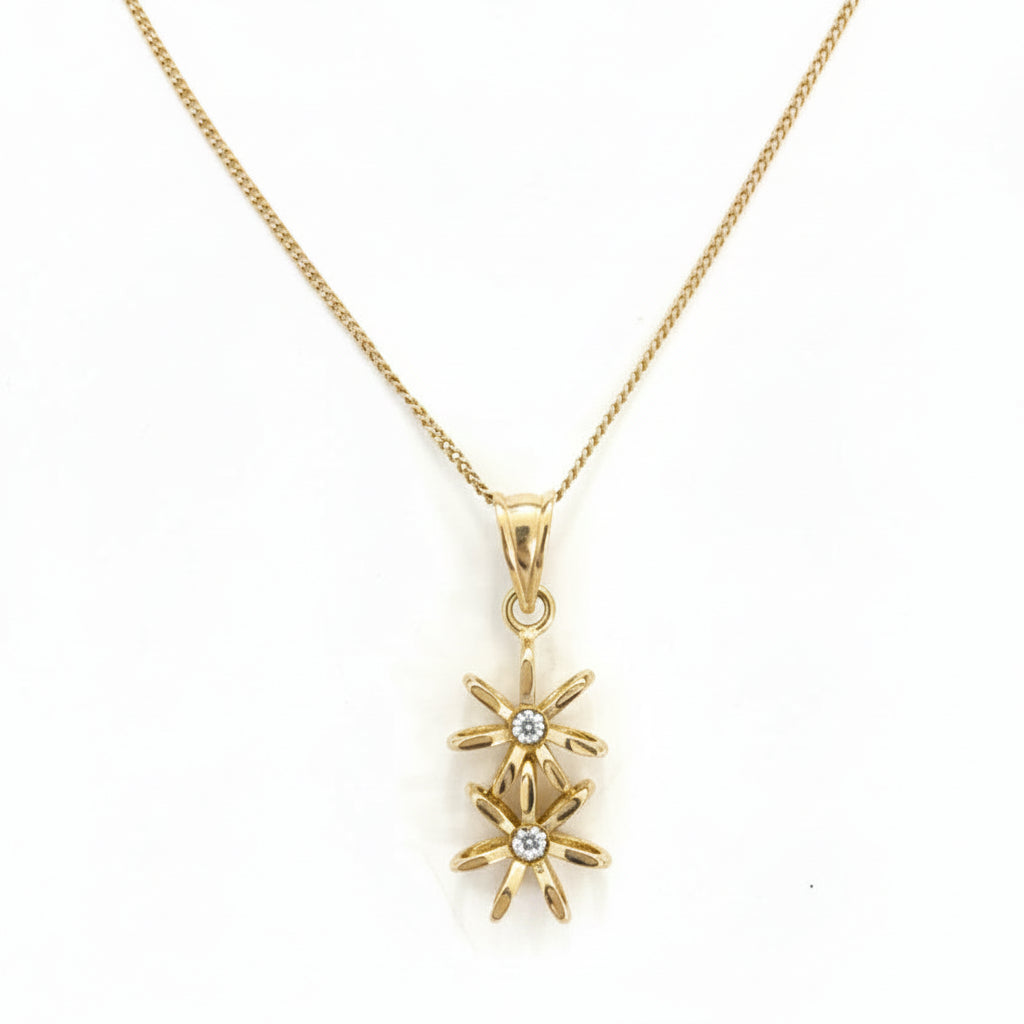 18K Yellow Gold Twin Blossom Pendant Necklace