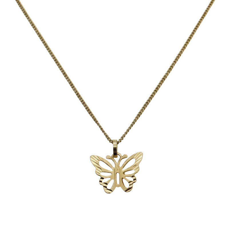 18K Yellow Gold Flutter Butterfly Pendant Necklace