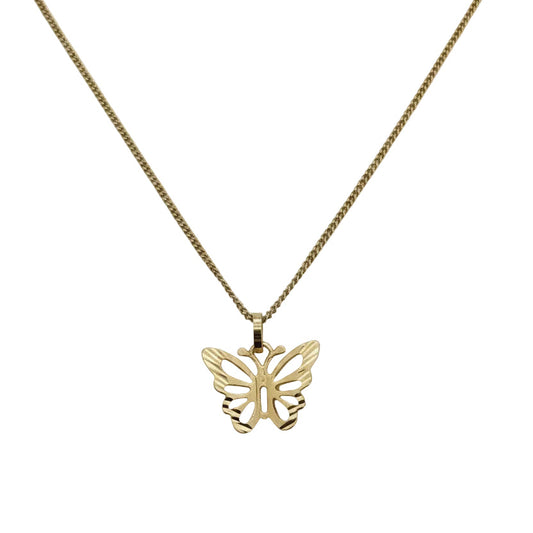 18K Yellow Gold Flutter Butterfly Pendant Necklace