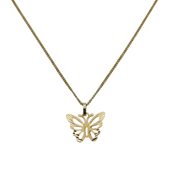 18K Yellow Gold Flutter Butterfly Pendant Necklace