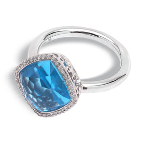 White Gold Cusion Cut Blue Topaz and Diamond Ring. 18k , T: 4.3ct TDW: 0.28ct