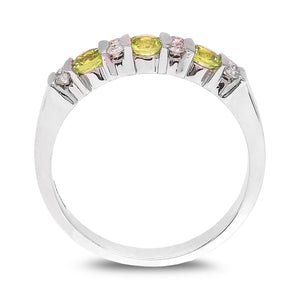 White Gold diamonds  and peridots band, 10k, TDW: 0.1ct