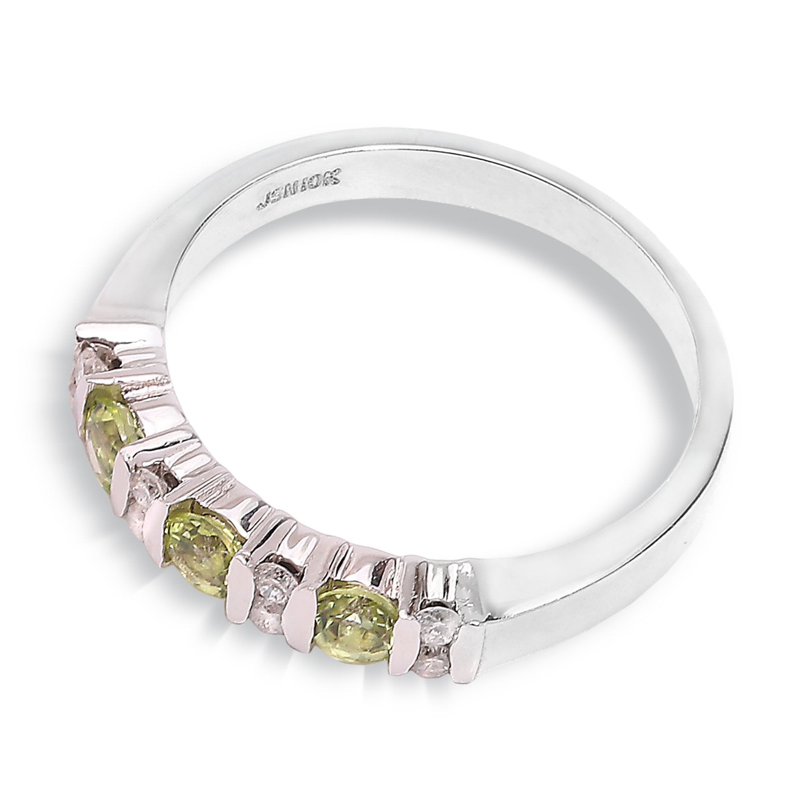 White Gold diamonds  and peridots band, 10k, TDW: 0.1ct