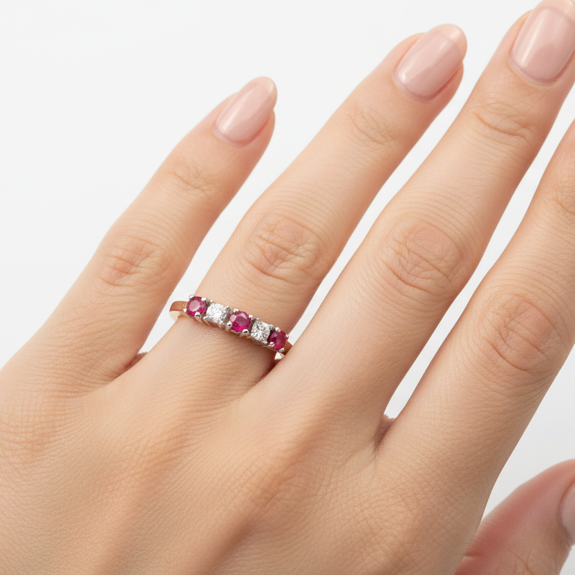10K Yellow and White Gold Ring with Rubies and Diamonds