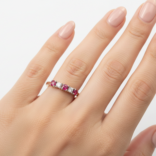 10K Yellow and White Gold Ring with Rubies and Diamonds