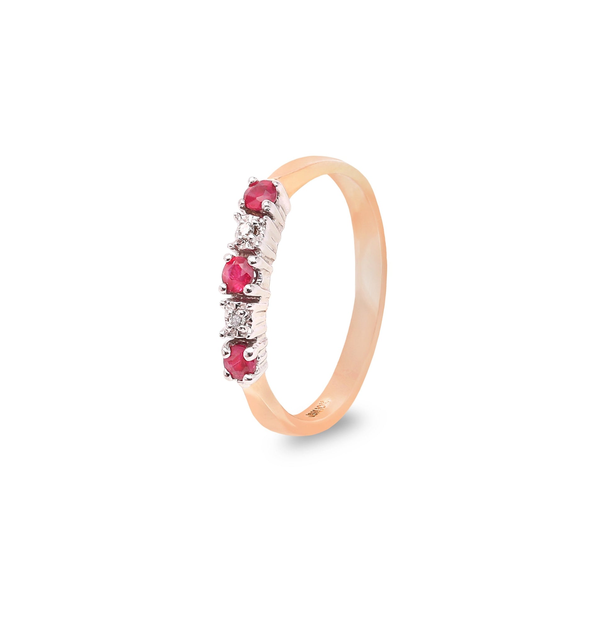 10K Yellow and White Gold Ring with Rubies and Diamonds
