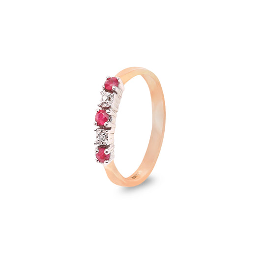10K Yellow and White Gold Ring with Rubies and Diamonds