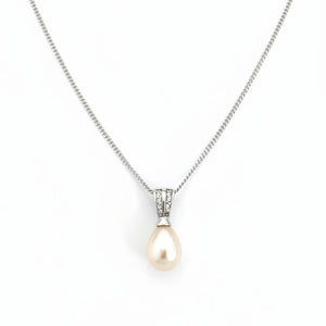 925 Sterling Silver Tear Shaped Pearl Pendant Necklace