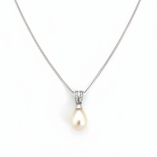 925 Sterling Silver Tear Shaped Pearl Pendant Necklace
