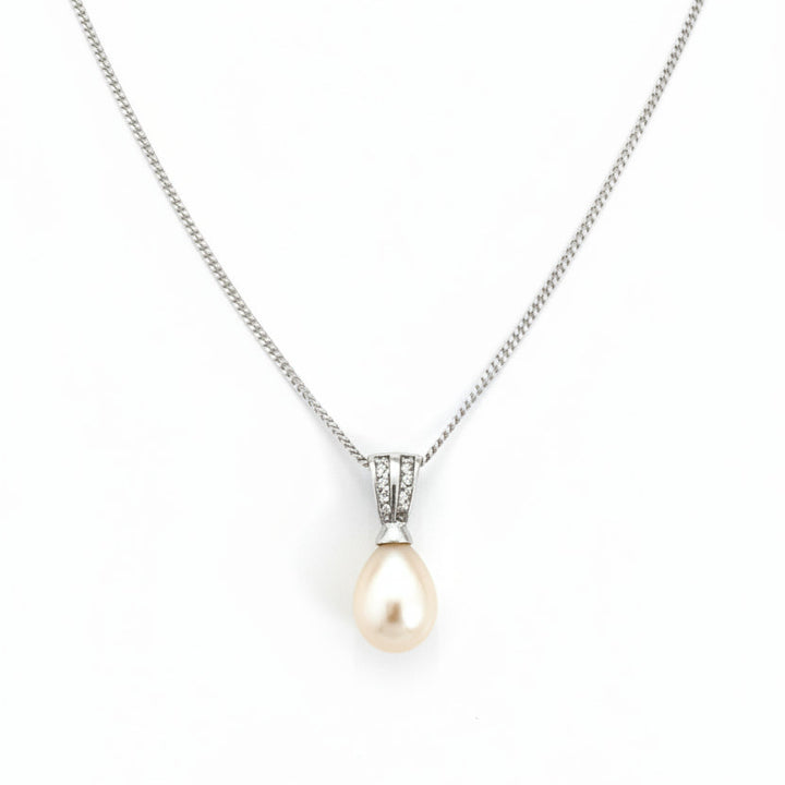 925 Sterling Silver Tear Shaped Pearl Pendant Necklace