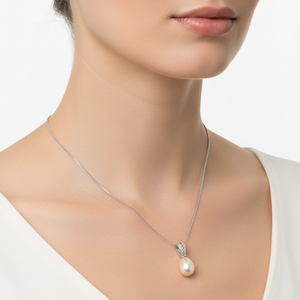 925 Sterling Silver Tear Shaped Pearl Pendant Necklace