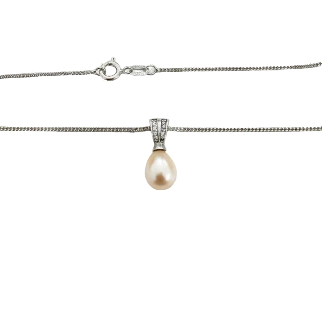 925 Sterling Silver Tear Shaped Pearl Pendant Necklace