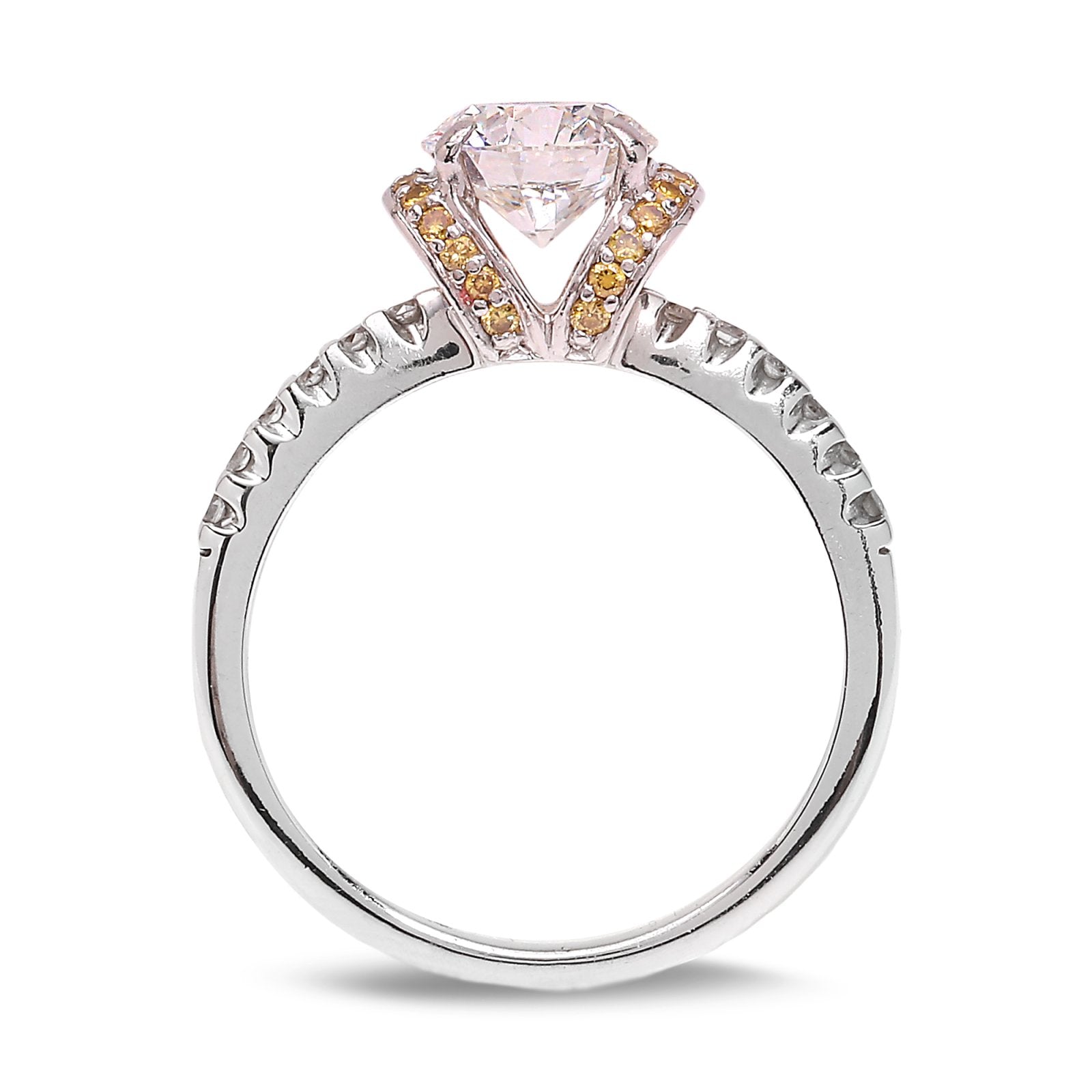 White Gold Engagement Ring with White and Yellow Diamonds. 18k, Centre: 1ct, VS2 F., Y: 0.36ct. TDW: 1.6ct