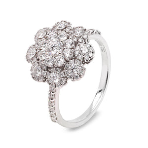 18K Diamond Blossom Cluster Ring in White Gold. TDW: 1.00ct VS1 – 2 EF
