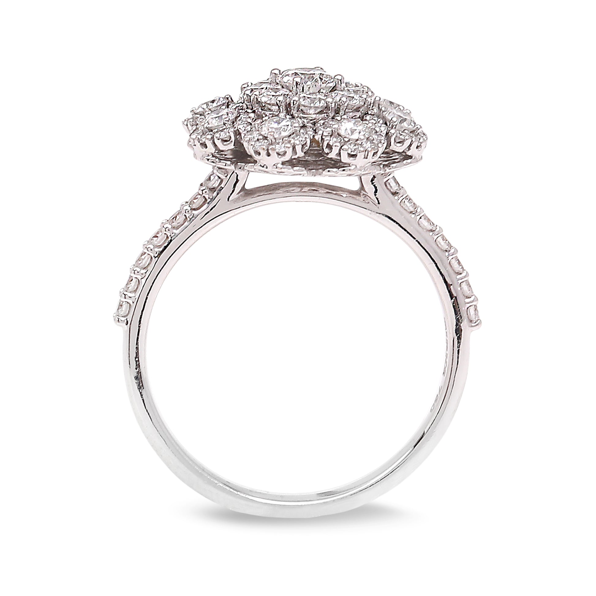 Diamond Blossom Cluster Ring in White Gold. 18k,  TDW: 1ct, VS1-2, EF