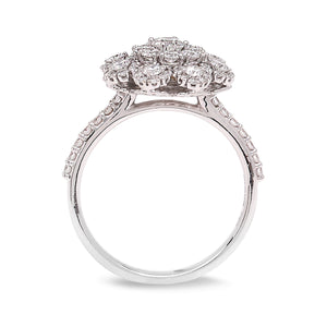 18K Diamond Blossom Cluster Ring in White Gold. TDW: 1.00ct VS1 – 2 EF