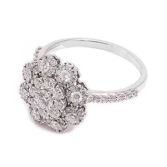 Diamond Blossom Cluster Ring in White Gold. 18k,  TDW: 1ct, VS1-2, EF
