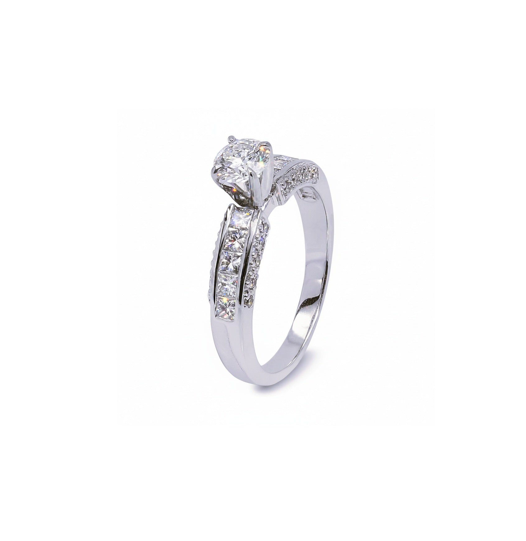 18K White Gold Channel-Set Princess Diamond Ring, TDW: 1.24ct
