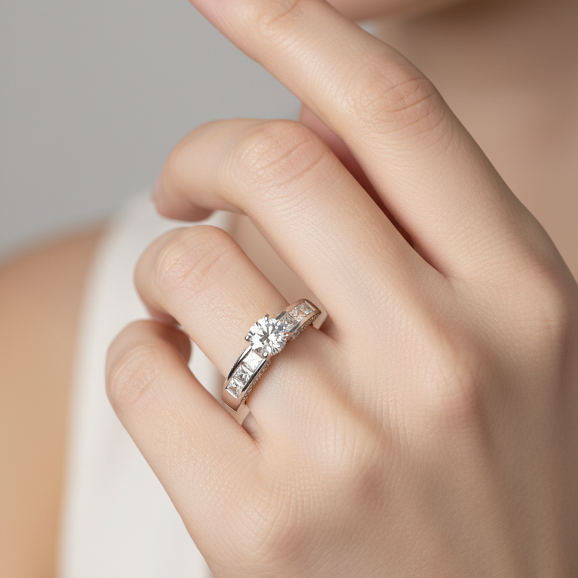18K White Gold Channel-Set Princess Diamond Ring, TDW: 1.24ct