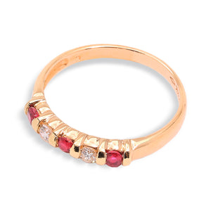 Yellow  Gold Band with Three Ruby and Two Diamond. 14k,  R: 0.24ct, TDW: 0.08ct