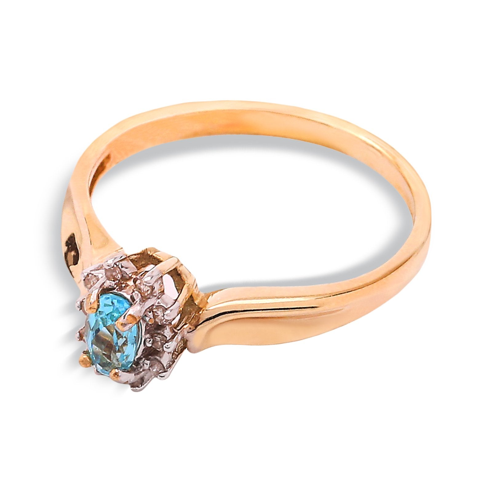 Yellow Gold Ring with Oval Blue Topaz and Diamonds, 10k, TDW: 0.1ct