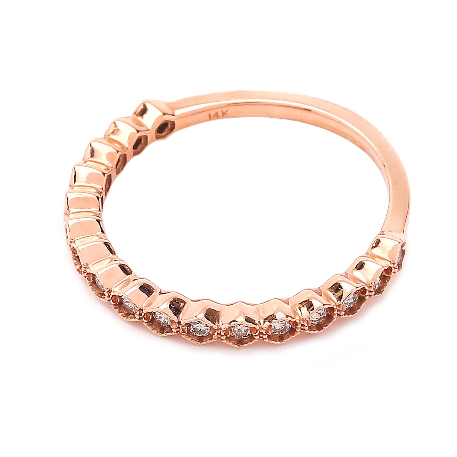 Rose Gold Bridal Diamond Band with 17 Round Diamonds. TDW: .25ct 14k