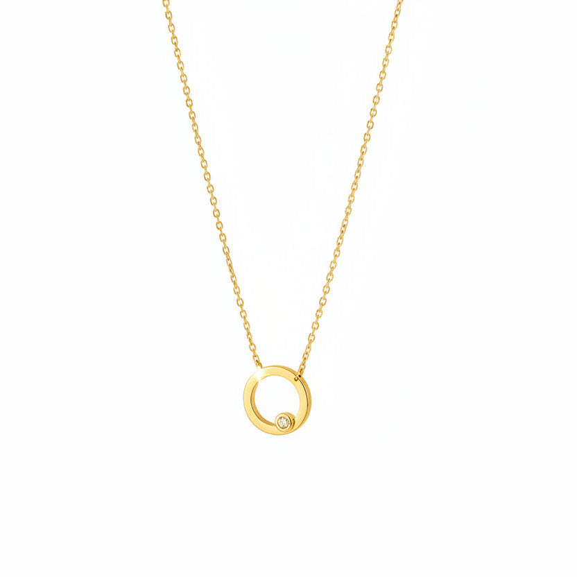 10k Yellow Gold Circle with Diamond Necklace