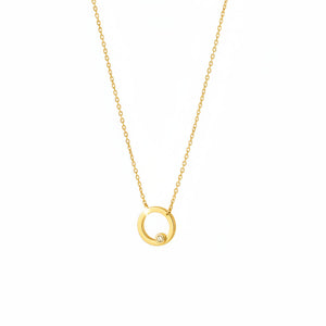 10k Yellow Gold Circle with Diamond Necklace