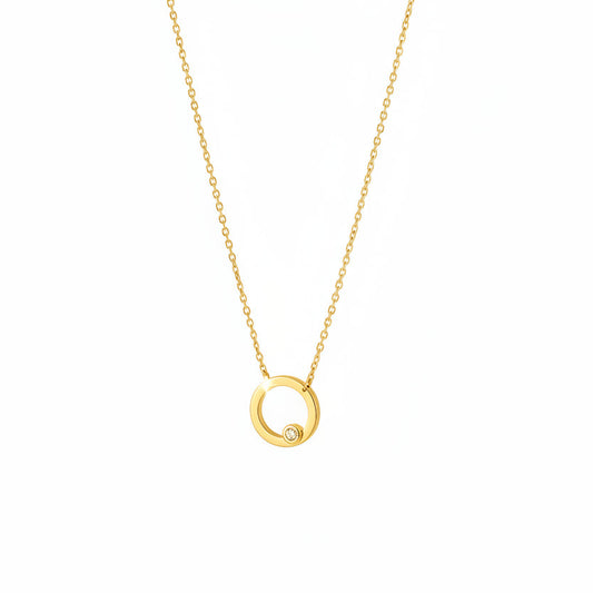 10k Yellow Gold Circle with Diamond Necklace