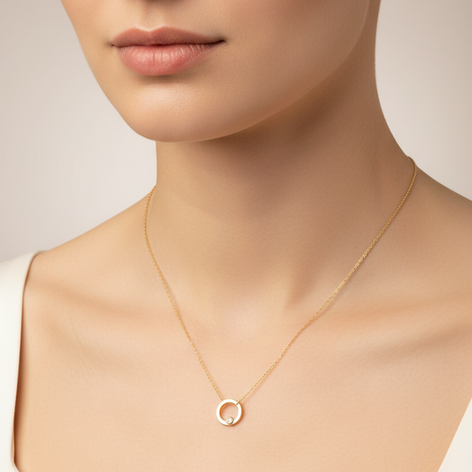 10k Yellow Gold Circle with Diamond Necklace