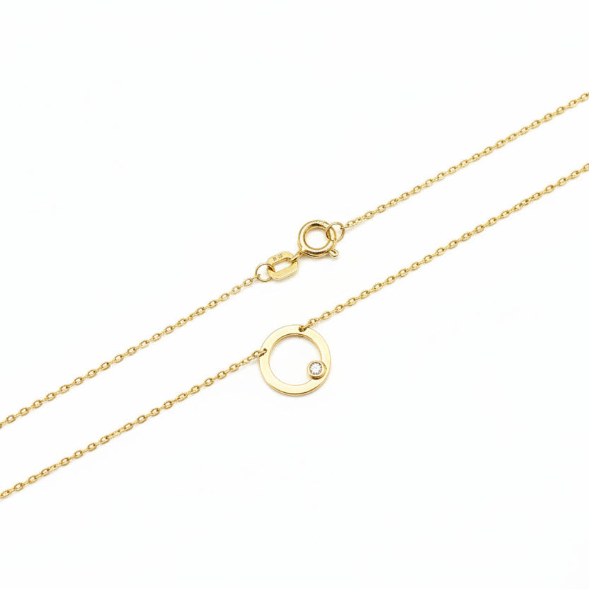 10k Yellow Gold Circle with Diamond Necklace