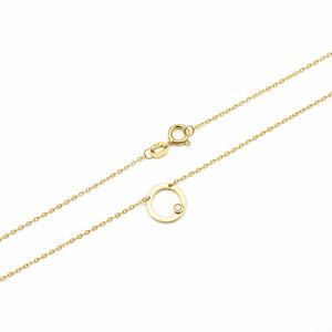 10k Yellow Gold Circle with Diamond Necklace