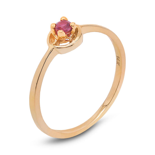 Yellow Gold Ring with  one round Ruby, 14k