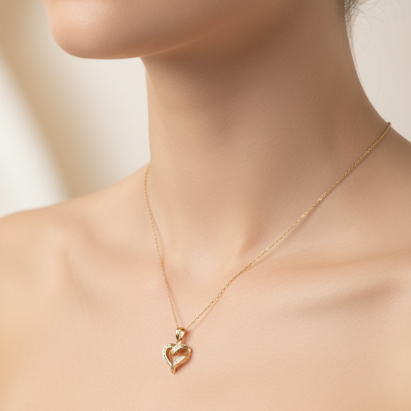 10k Yellow Gold Diamond Heart Necklace
