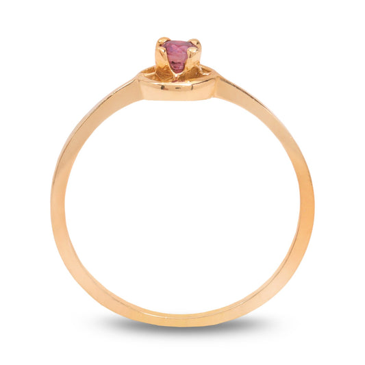 Yellow Gold Ring with  one round Ruby, 14k