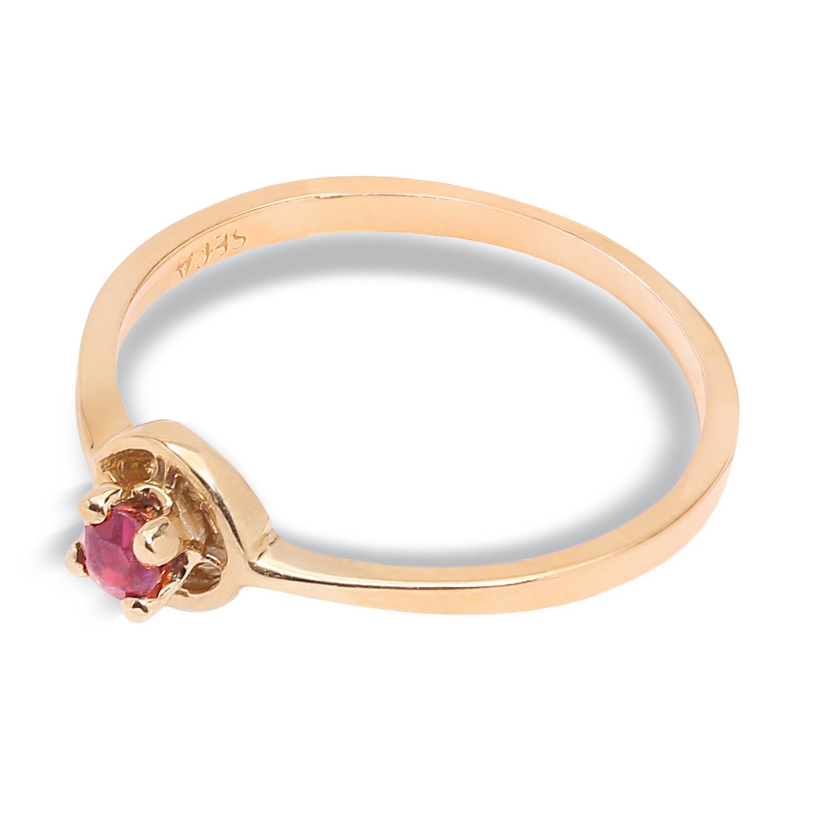 Yellow Gold Ring with  one round Ruby, 14k