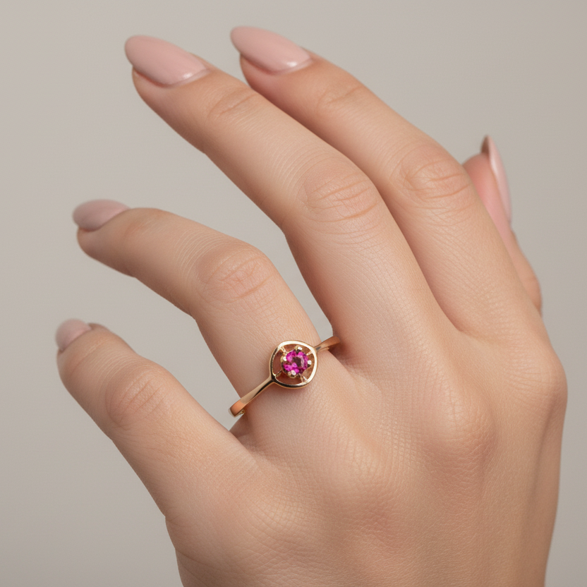 14K Yellow Gold Round Ruby Solitaire Ring
