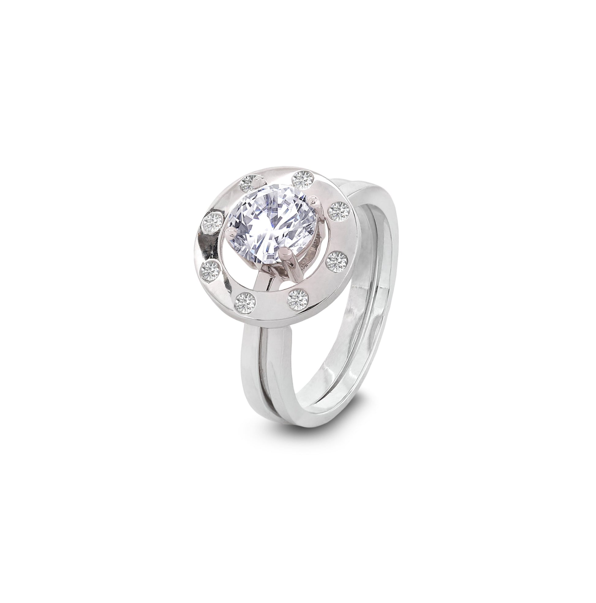 14K White Gold Halo Diamond Ring Setting Set. Centre: 1.10ct SI1 F TDW:1.24ct
