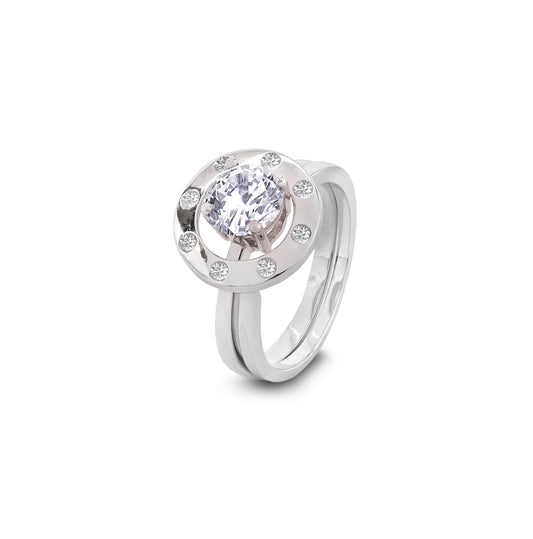 14K White Gold Halo Diamond Ring Setting Set. Centre: 1.10ct SI1 F TDW:1.24ct