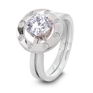 White Gold Halo Diamond Ring Setting Set. Centre: 1.1ct, SI1, F, 14k TDW:1.24ct