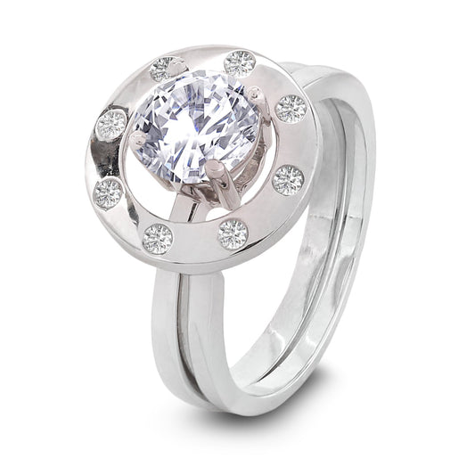 White Gold Halo Diamond Ring Setting Set. Centre: 1.1ct, SI1, F, 14k TDW:1.24ct