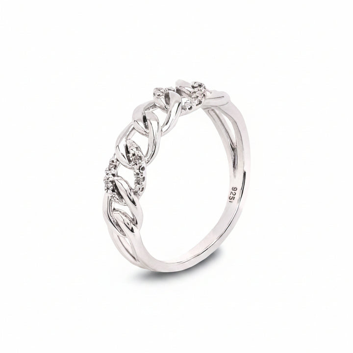 925 Sterling Silver Curb chain style Ring setting with Cubic Zirconia
