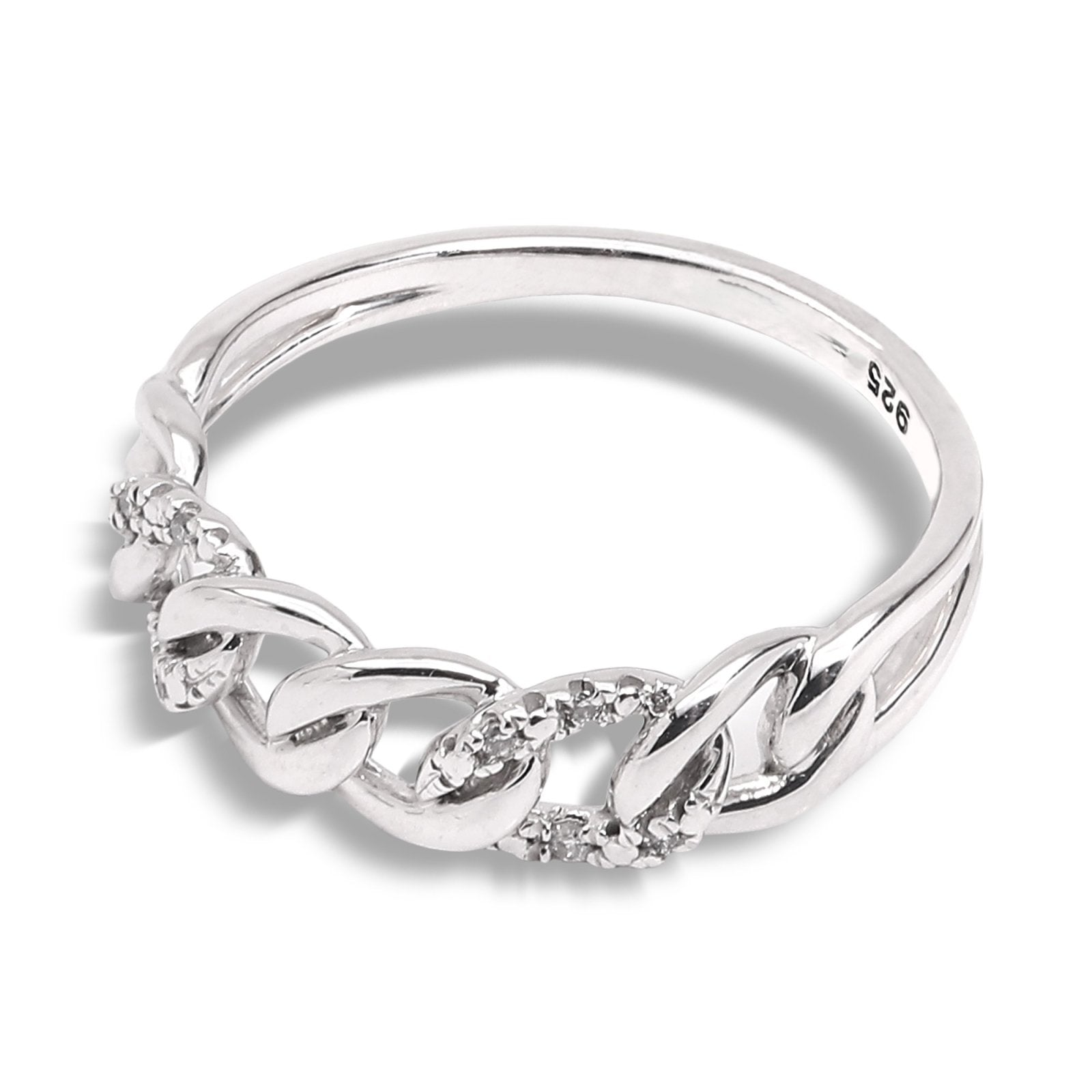 Sterling Silver Curb chain style Ring setting with Cubic Zirconia, 925